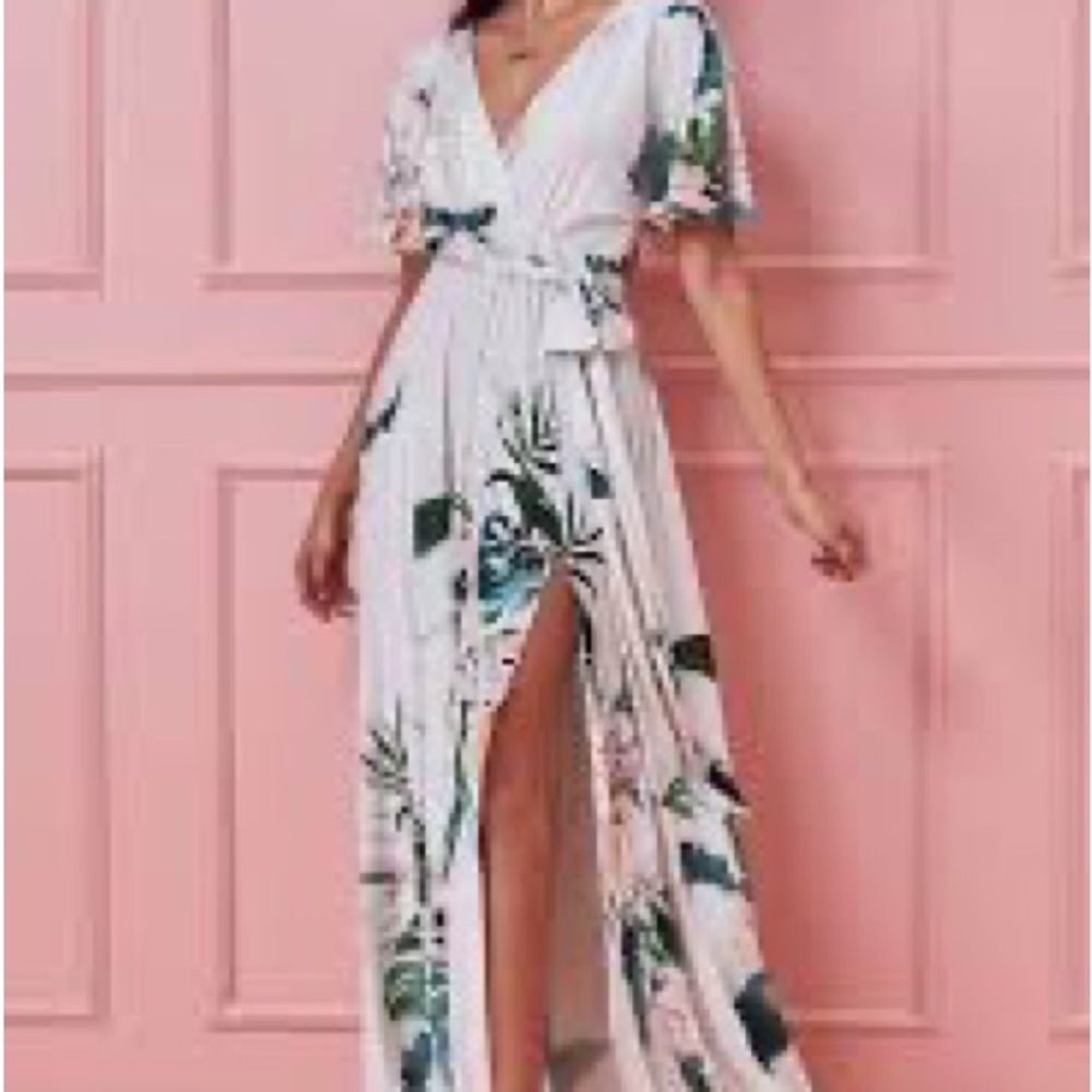 Goddiva Floral Print Maxi With Flutter Sleeves